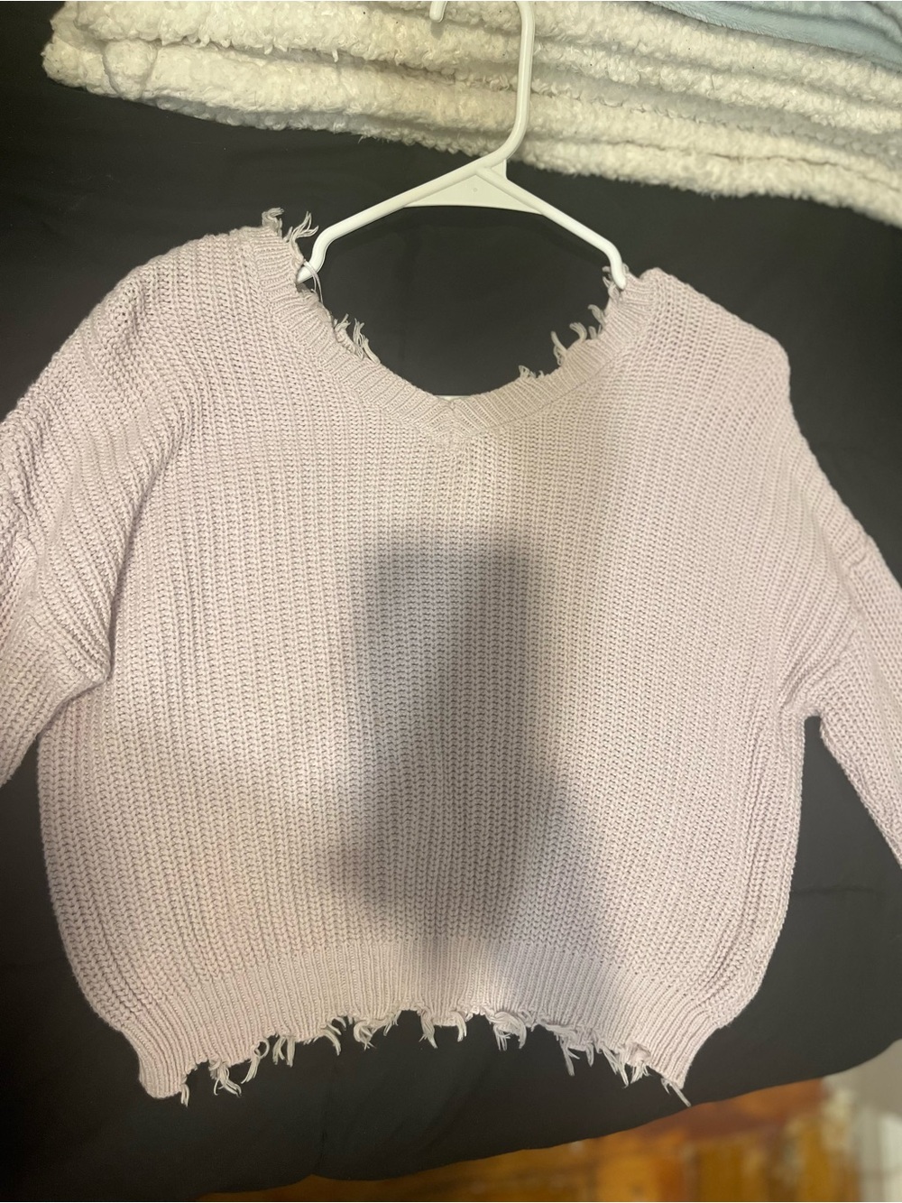 Jessica Simpson Pale Pink Distressed V-Neck Knit Sweater